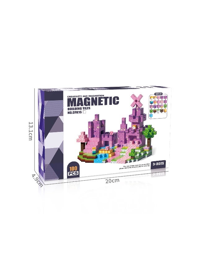 Magni Mates 2cm Magnetic DIY Blocks Set 100 Pieces Mini Craft Building Cubes with Castle, Nature and Character Designs for Creative Construction and STEM Play - Image 5